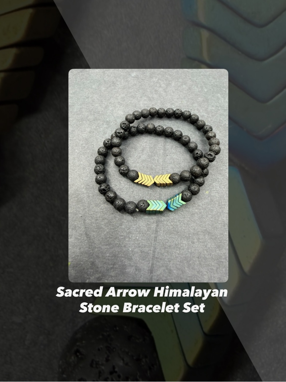 EUC Sacred Arrow Himalayan Stone Bracelet Set